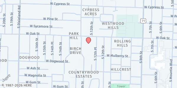 Map showing GRUB Food Pantry at 905 S 13th St, Rogers, AR