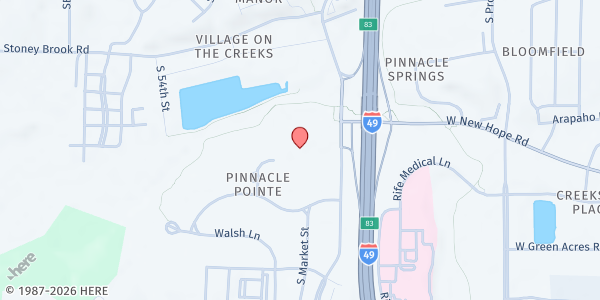 Map showing Rogers Mobile Pantry at CrossChurch Rogers at 2448 S Pinnacle Hills Pkwy, Rogers, AR