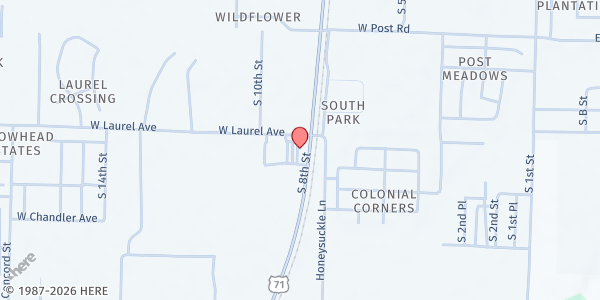 Map showing Samaritan Community Center - Rogers at 2910 S 8th St, Rogers, AR