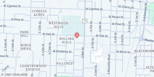 Map showing St. Andrew's Episcopal Church at 820 W Oak St, Rogers, AR