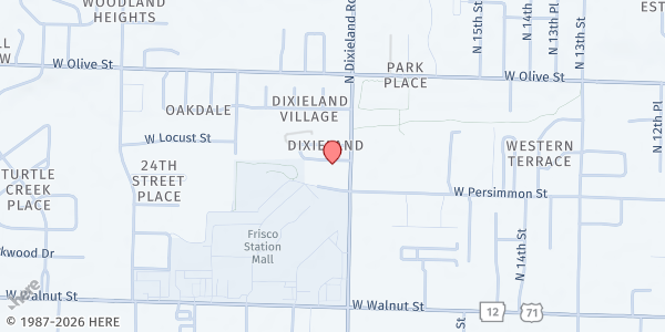 Map showing The Salvation Army - Rogers Corps at 504 N. Dixieland Rd., Rogers, AR
