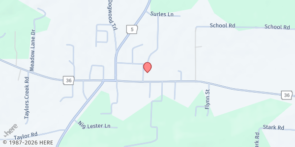 Map showing First Baptist-Rose Bud at 5990 Highway 36 W, Rose Bud, AR
