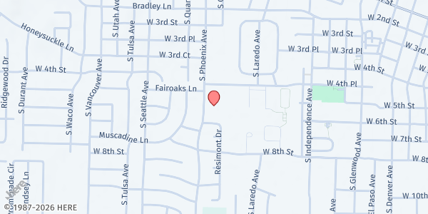Map showing All Saints Episcopal Church at 501 S Phoenix Ave, Russellville, AR