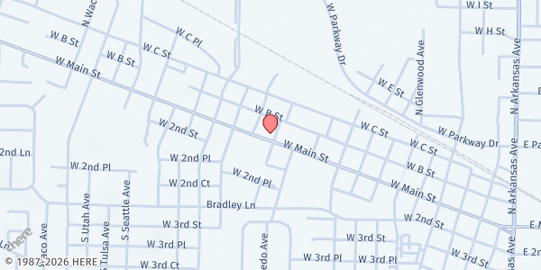 Map showing First Church of the Nazarene-Russellville - Food Distribution Center at 1300 W Main St, Russellville, AR