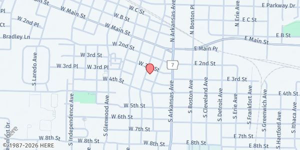 Map showing First UMC - Russellville at 206 W. 3rd Place, Russellville, AR