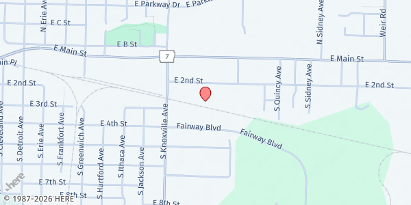 Map showing Main Street Mission Warehouse at 1110 E 2nd St, Russellville, AR