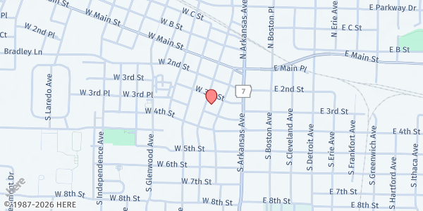 Map showing Manna House of Russellville First UMC - Russellville at 206 W. 3rd Place, Russellville, AR