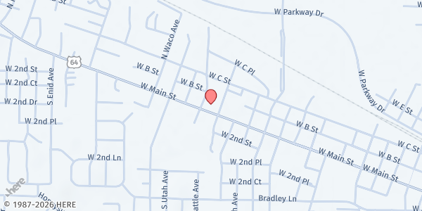 Map showing St. John Catholic Church at 1900 W Main St, Russellville, AR