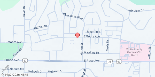 Map showing Christ Temple Outreach at 2705 East Moore Ave (temporary), Searcy, AR