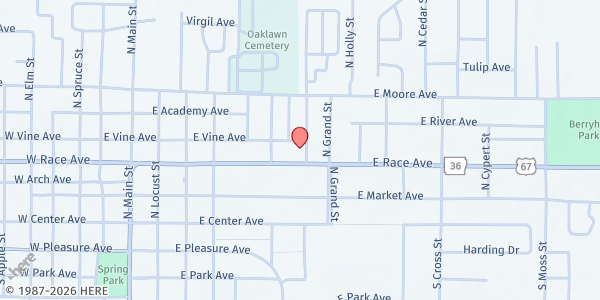 Map showing College Church of Christ- His House at 605 N. Grand St., Searcy, AR