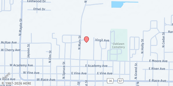 Map showing Downtown COC Food Pantry at 900 North Main St., Searcy, AR