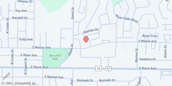 Map showing White County Aging Program at 2200 E Moore Ave, Searcy, AR