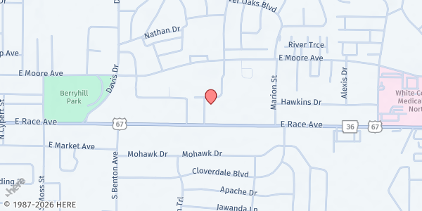 Map showing White County - WRAAA at 400 Llama Dr, Searcy, AR