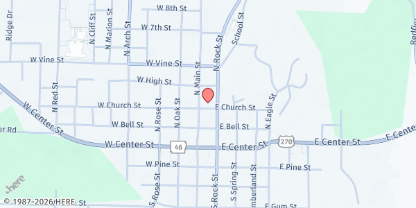 Map showing Sheridan Ministerial Alliance at 100 E. Church St., Sheridan, AR