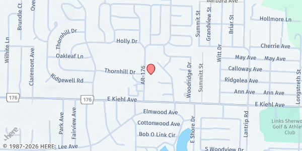 Map showing First Christian Church Food Pantry at 2803 E. Kiehl Ave., Sherwood, AR