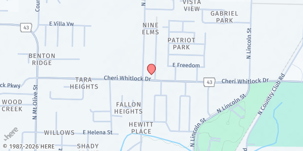 Map showing Genesis House at 1402 N. Inglewood St., Siloam Springs, AR