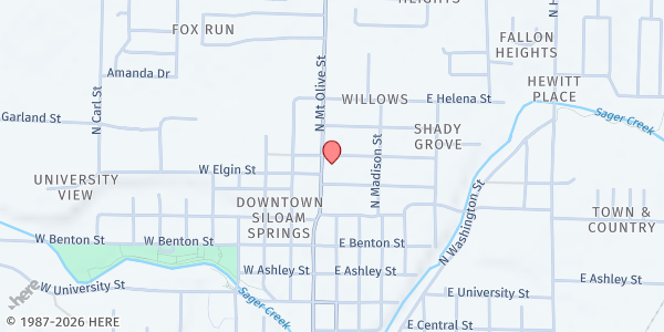 Map showing Grace Food Pantry at 617 N.Mt Olive St., Siloam Springs, AR