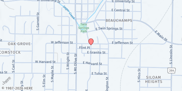 Map showing Maxwell - Seventh Day Adventist at 519 S. Maxwell St., Siloam Springs, AR