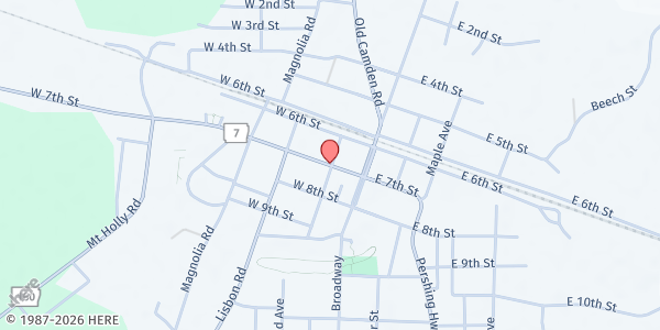 Map showing First Baptist Church Smackover - Helping Hands Food Pantry at 201 W. 7th St., Smackover, AR