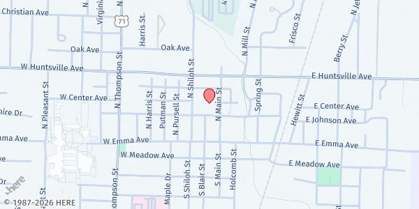 Map showing Daily Bread - First Church Springdale at 206 W. Johnson Ave., Springdale, AR