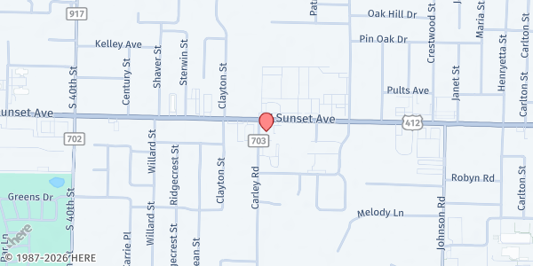 Map showing Feed 479 at 3157 W. Sunset Ave., Springdale, AR