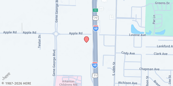 Map showing Mercy Center of Northwest Arkansas at 5185 Apple Rd., Springdale, AR