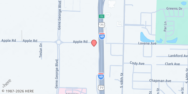 Map showing Mercy Center of NWA at 5185 Apple Rd, Springdale, AR