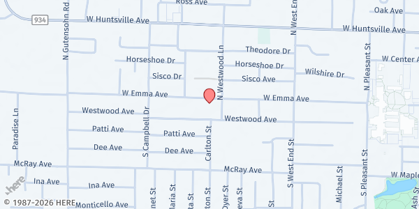 Map showing Saint Gabriels Anglican Church at 1803 W. Emma Ave., Springdale, AR