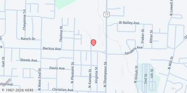 Map showing Samaritan Community Center at 1300 N. Thompson Ave., Springdale, AR