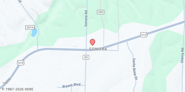 Map showing Sonora Baptist Church at 17330 E. Hwy 412, Springdale, AR