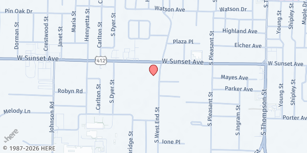 Map showing St. Raphael Catholic Church at 1386 S. West End St., Springdale, AR