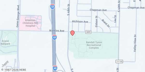 Map showing St. Thomas Episcopal Church at 2898 S. 48th St., Springdale, AR