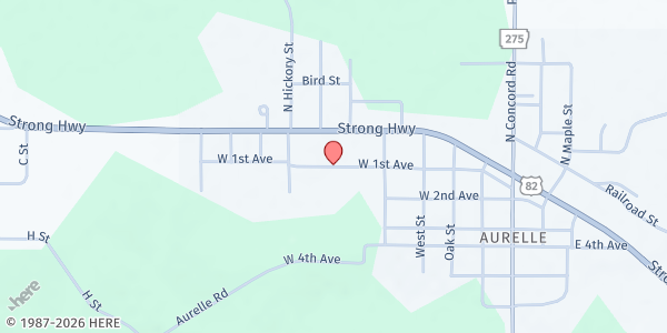 Map showing Leap Community Food Pantry - Strong at 1009 Rear West 1st Ave, Strong, AR