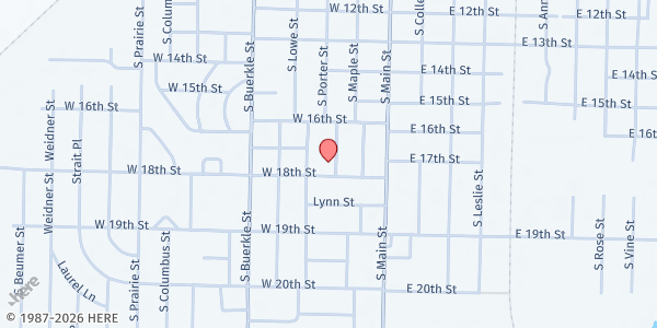 Map showing Temple of God Ministries at 1708 S. Porter St., Stuttgart, AR
