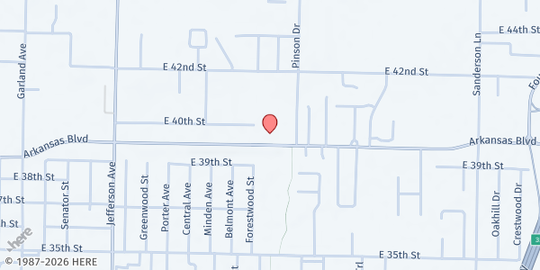 Map showing Faith Assembly of God at 2001 Arkansas Blvd 40th St., Texarkana, AR