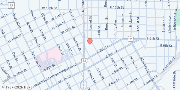 Map showing Posy Ministries Outreach Center at 831 Laurel St., Texarkana, AR