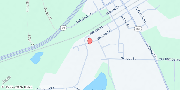 Map showing Cayce's Charities at 403 S. 2nd St., Thornton, AR