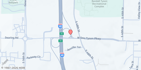 Map showing Restoration Center - Victory Church at 250 Industrial Circle E., Tontitown, AR