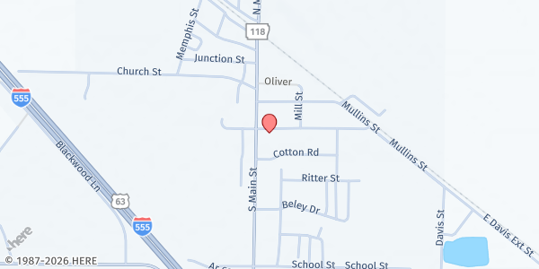 Map showing Tyronza Baptist Church at 244 S Main St., Tyronza, AR