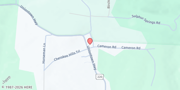 Map showing Uniontown Baptist Church at 5110 Cherokee Hills Trail, Uniontown, AR