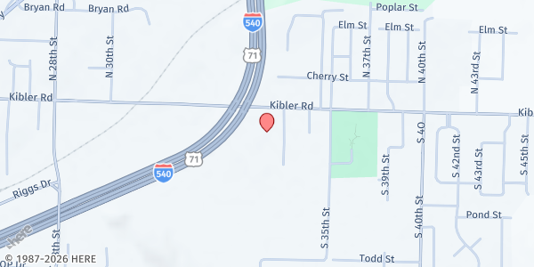 Map showing Cross Point Community Church of God - Food Distribution Center at 3304 Kibler Rd, Van Buren, AR