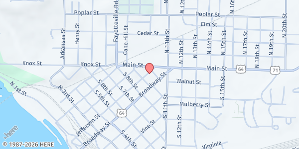 Map showing First Presbyterian Church of Van Buren at 108 S 10th St, Van Buren, AR