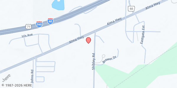 Map showing Van Buren Free Will Baptist - Food Distribution Center at 4874 Alma Hwy, Van Buren, AR