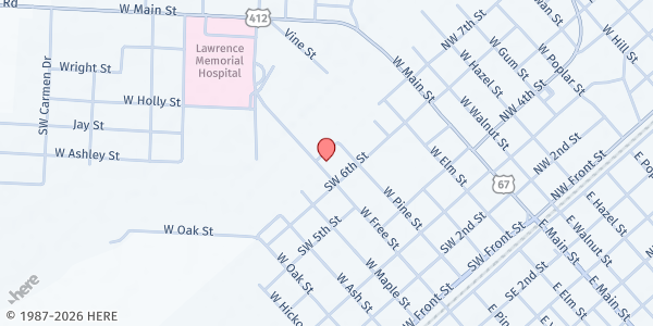 Map showing Free Street Church of Christ at 610 W Free St, Walnut Ridge, AR