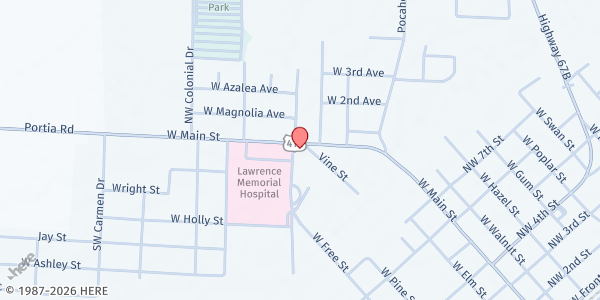 Map showing Lawrence Memorial Health Foundation Inc. at 1217 W Main St, Walnut Ridge, AR