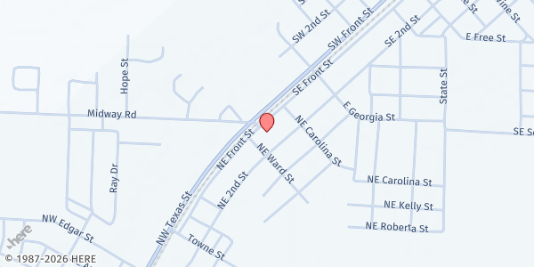 Map showing National Guard Armory at 1121 Southeast Front Street, Walnut Ridge, AR