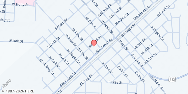 Map showing Walnut Ridge First Baptist Church at 322 SW Front St, Walnut Ridge, AR