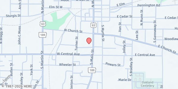 Map showing Community Food Pantry - at FBC Warren at 310 South Main St, Warren, AR