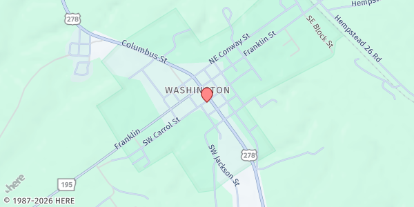 Map showing Old Washington First Baptist Church at 105 NE. Jay St., Washington, AR