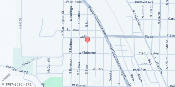 Map showing Greater First Baptist Outreach Ministry at 122 N. Sam St., West Helena, AR
